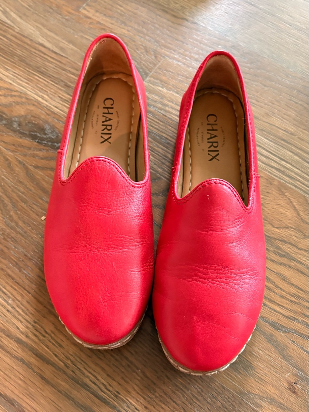 CHARIX Red Slip-On Leather Loafers